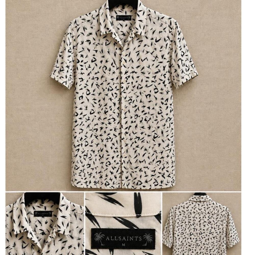 Allsaints mens short sleeve button up shirt, size medium